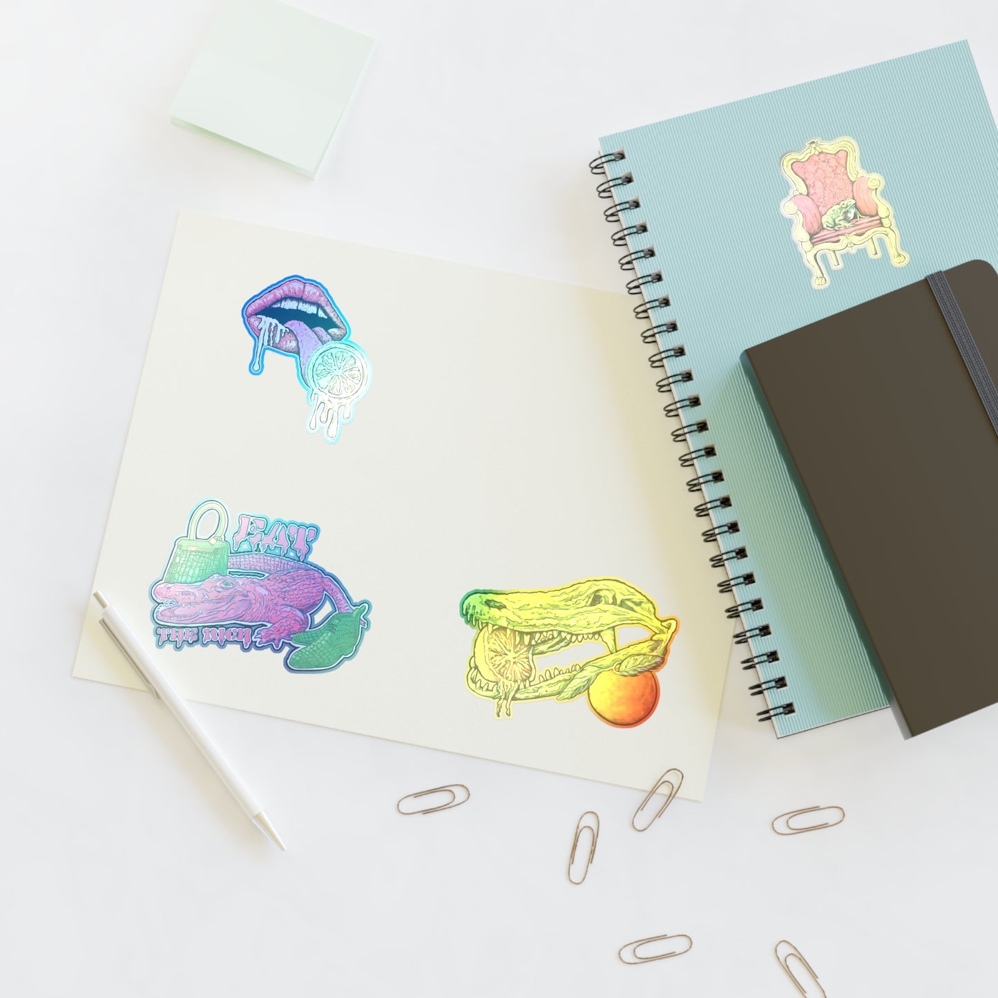 Lemon Lick, Citrus & Alligator Sticker Sheet - Vibrant Neon Vinyl Sticker Set for Planners, Scrapbooks & Gifts