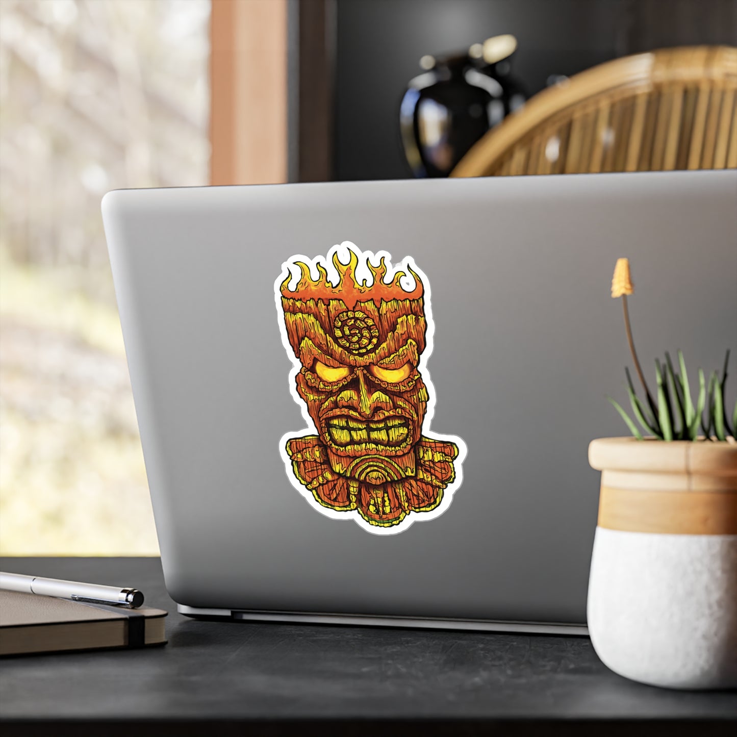 Tiki Mask - Vibrant Kiss-Cut Vinyl Decal, Design for Car, Laptop, or Wall