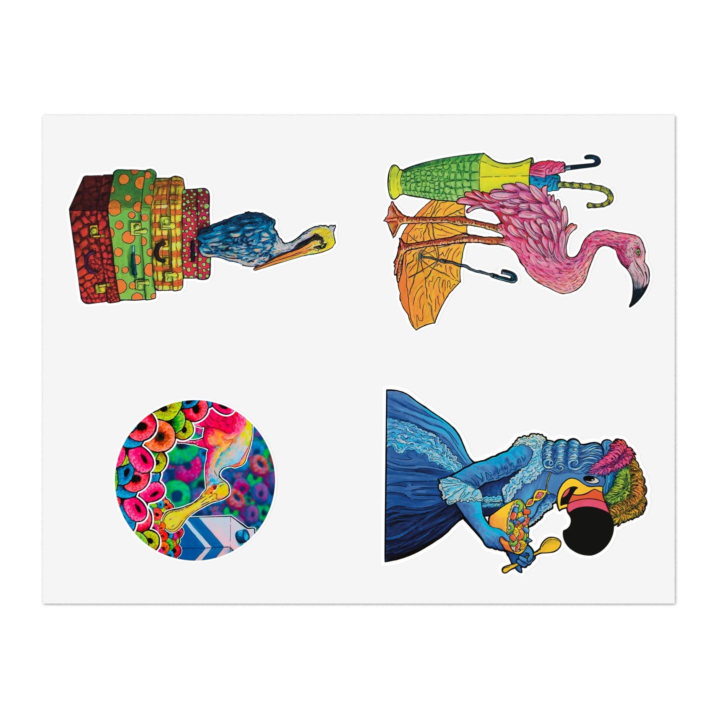 Colorful and Cute Spoonbill & Flamingo Stickers Sheet — Vinyl Sticker Set for Planners, Scrapbooks & Gifts