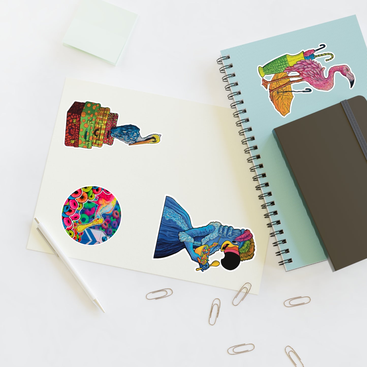 Colorful and Cute Spoonbill & Flamingo Stickers Sheet — Vinyl Sticker Set for Planners, Scrapbooks & Gifts