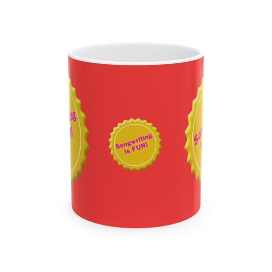 Songwriter Series - Ceramic Mug — Bright 'Songwriting is FUN!' Award Badge Coffee Cup, Gift for Songwriters & Musicians