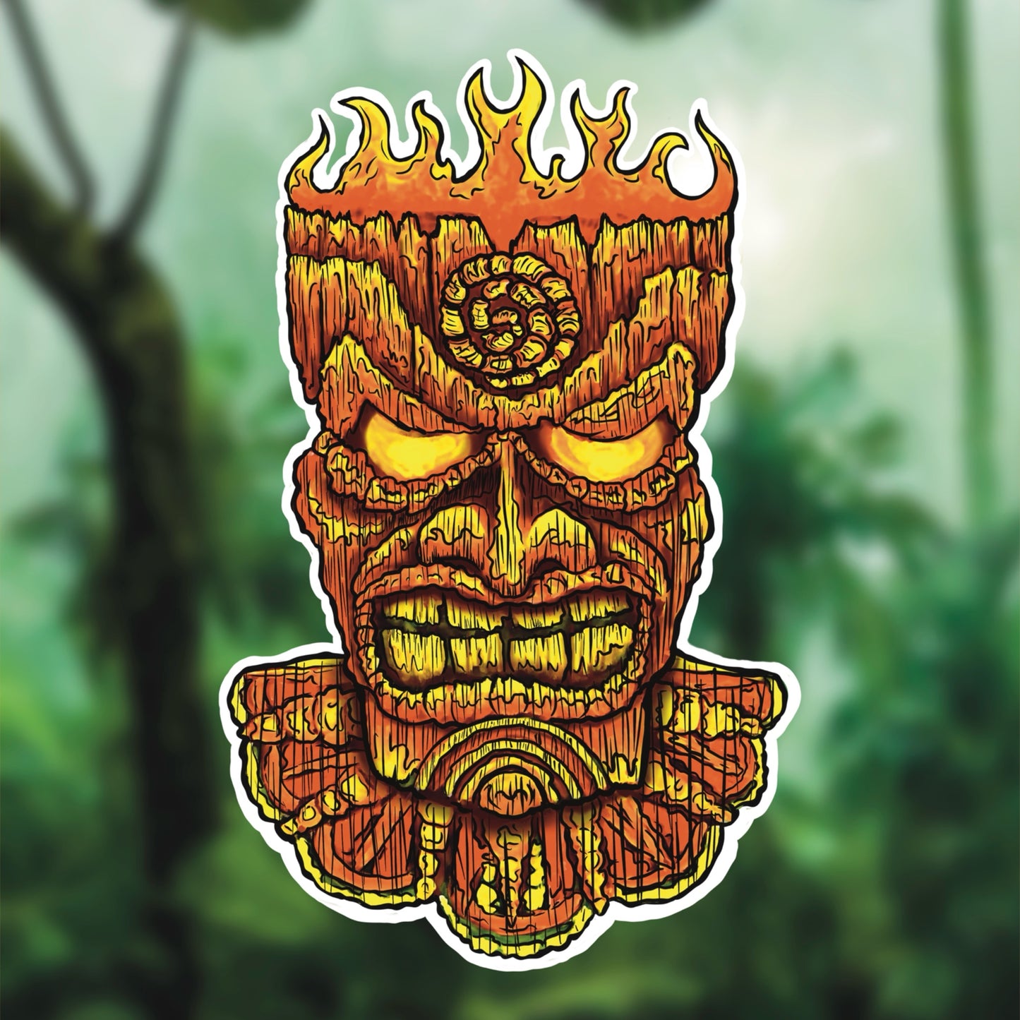 Tiki Mask - Vibrant Kiss-Cut Vinyl Decal, Design for Car, Laptop, or Wall