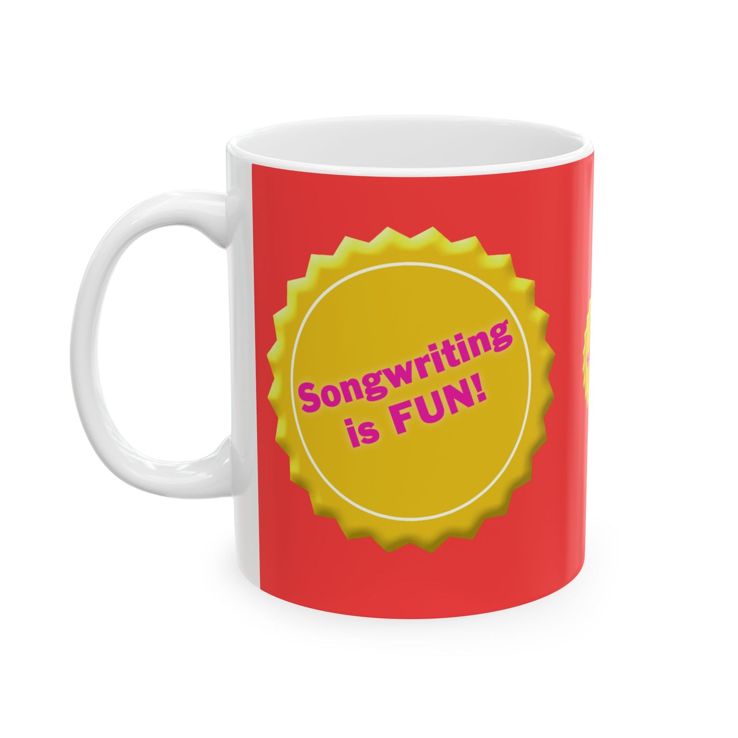 Songwriter Series - Ceramic Mug — Bright 'Songwriting is FUN!' Award Badge Coffee Cup, Gift for Songwriters & Musicians
